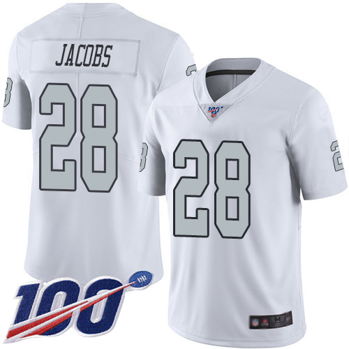 Men Oakland Raiders Limited White Josh Jacobs Jersey NFL Football #28 100th Season Rush Vapor Jersey